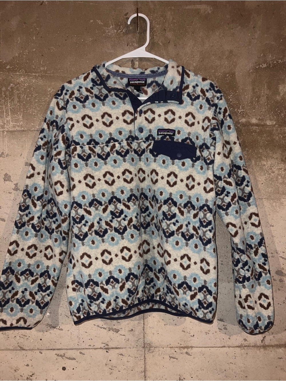 Patagonia Synchilla Men’s Light Blue Patterned Zip-Neck Fleece Pullover